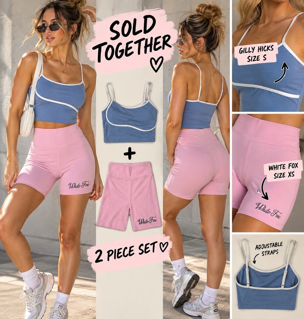 Y2K Pink Biker Shorts Blue Cami Crop Top 2 Piece Workout Set Women S XS